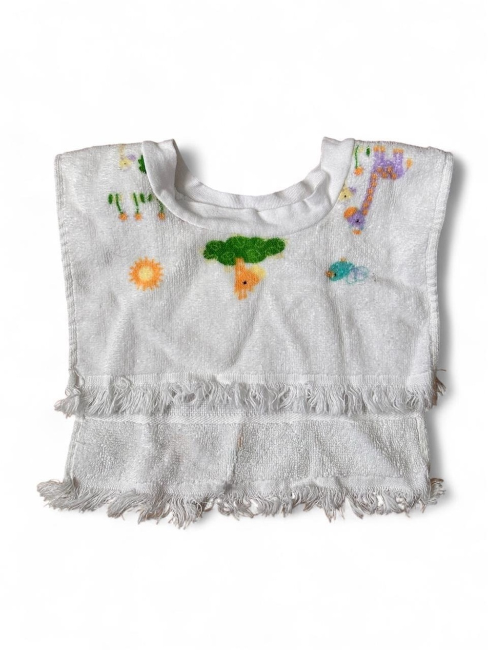 Vintage 100% Cotton Soft Baby Bib Fringe Pullover Towel Western Safari Whimsical